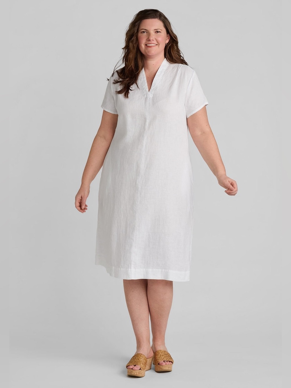 Flax white linen midi or maxi shift dress | size small